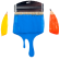 A variety of bright watercolor paints on brushes